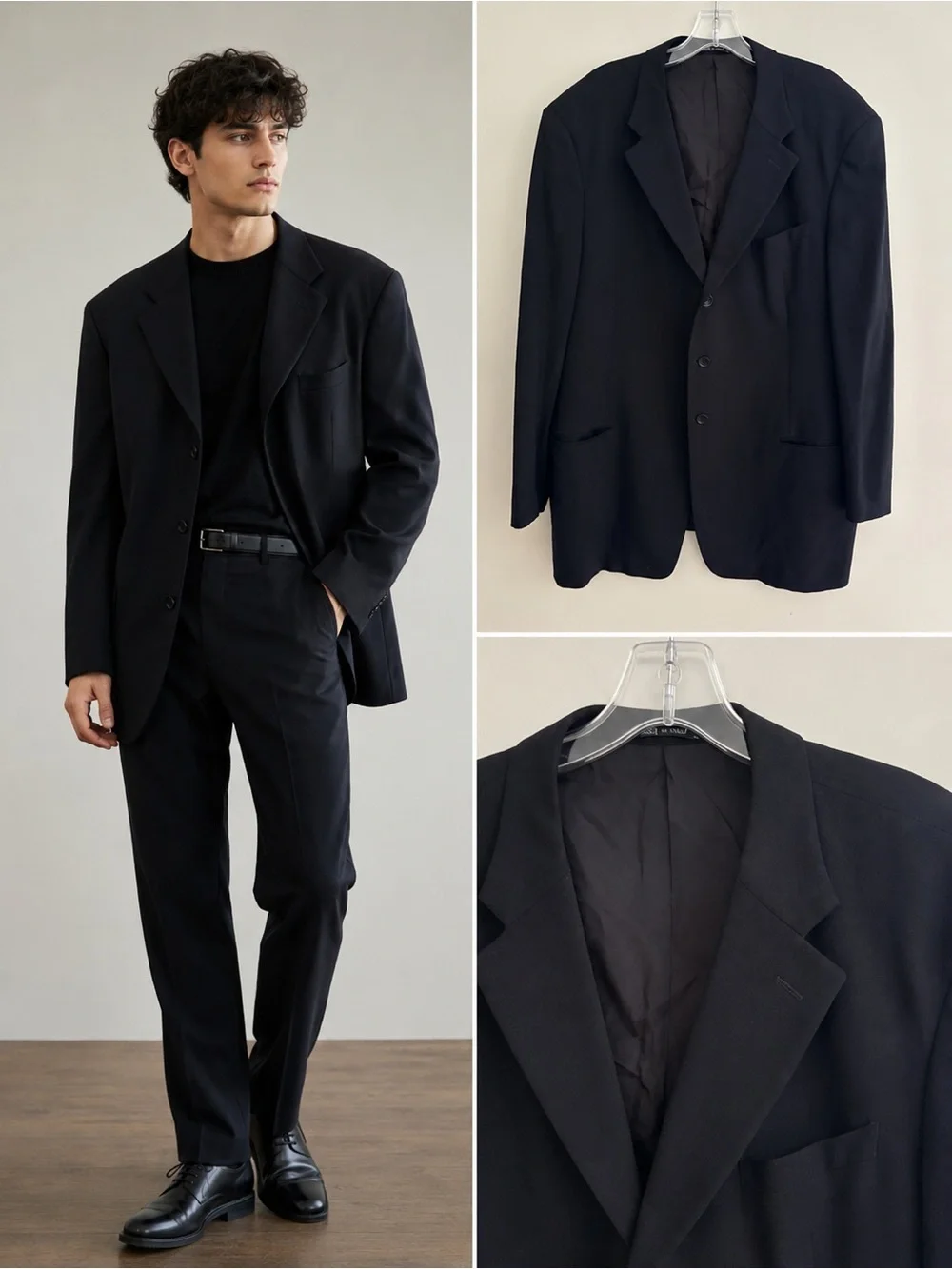 Giorgio Armani Collezioni Mens Blazer 48L Black 100% Wool Geometric Sport Coat